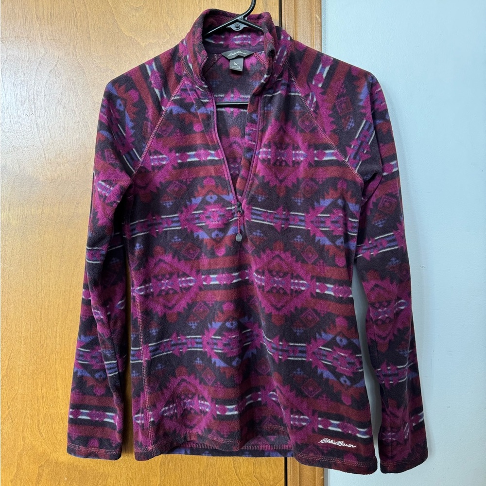 Eddie Bauer Burgundy Patterned Half Zip Pullover - image 1